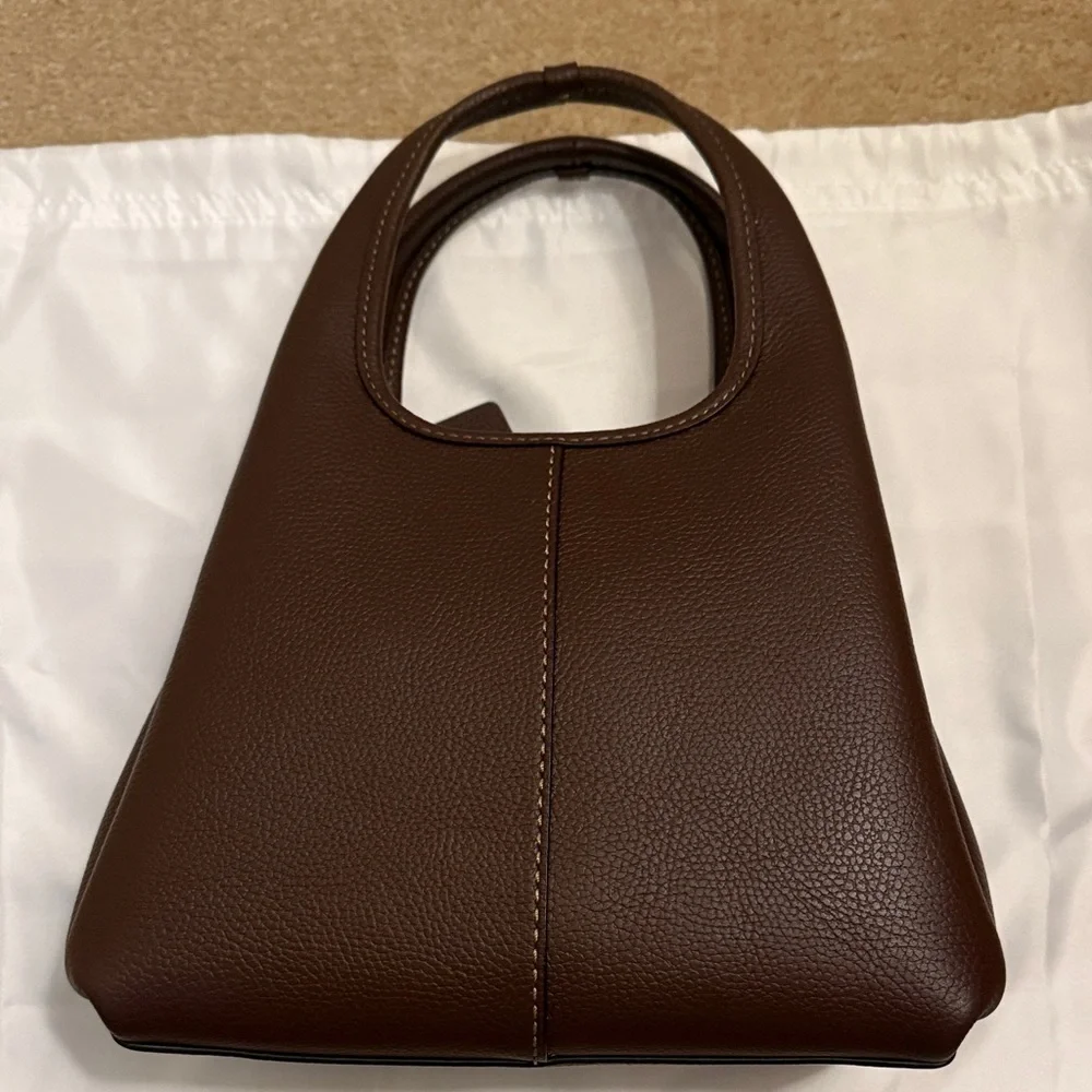 Coach Brown Pebbled Leather Top-Handle Shoulder Bag with Gold Accent - Picture 3 of 11